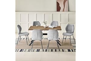 JIJIAN Essgruppen mit Dunkelbraun Holz Esstisch und 6 Grauer Stühle, Rechteckiger Esstisch in 140 x 80 x 76 cm mit 6 Ergonomischer Design Leinen Esszimmerstühle, für Esszimmer, Küche, Wohnzimmer