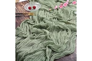 YMHPRIDE Lot de 2 Chemins de Table en étamine en Vert Sauge, 90 x 400cm en Tissu de Gaze Rustique, décoration de Table de Mariage Nappe pour fête de Mariage Douche Nuptiale décorations de Table