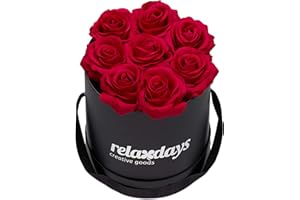 ‎RELAXDAYS Relaxdays Rosenbox rund, 8 Rosen, stabile Flowerbox schwarz, lange haltbar, Geschenkidee, dekorative Blumenbox, rot, 17 x 17 x 17 cm