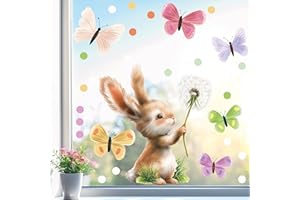 ‎SUNNYWALL Sunnywall Fensterbild Fensterdeko Hase Pusteblume Schmetterlinge Fensteraufkleber statisch selbstklebend beidseitiger Druck Aufkleber Fenstersticker WIEDERVERWENDBAR A4