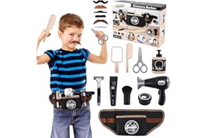 TAVADA Set da Parrucchiere per Bambini,16 Pezzi Gioco Parrucchieri per Ragazzi con Cintura da Barbiere,Rasoio,Forbici,Pettine,Asciugacapelli e Altri Accessori,Regalo per Ragazzi 3 4 5 6 Anni