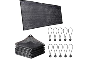 Glarks 10ft x 13ft Black Sunblock Shade Cloth Taped Edge with Grommets 70% UV Resistant Shade Cover with 10pcs Ball Bungee Cords Set for Greenhouse Garden Plant Shade Outdoor Sunshade
