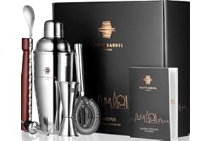 Rusty Barrel Cocktail Kit Modelo Mayfair | Coctelera Profesional de Acero Inoxidable con Cocteleria Accesorios | Kit Cocktail, Kit Cocteleria, Cocktail Set | Elegante Caja de Regalo y Libro de Recetas
