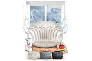 PUREVA Flow Luftentfeuchter ohne Strom bis 25m² [NEUESTE FORMEL] Raumentfeuchter ohne Strom mit 450g Entfeuchter Granulat - Raumluftentfeuchter - Feuchtigkeitsabsorber für ein angenehmes Wohnklima