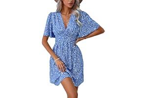 LIAMERHE Mini Robe Femme Manches Longues/Manches Courtes Col V Chic et Elegant Robes Manches Lanternes D'été et Hiver A-Line Casual Robe Casual pour Fête Noël Mariage