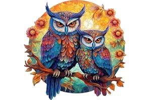 CHARMIBLE Wooden Puzzles for Adults, 300pcs Owl Family Wooden Jigsaw Puzzles for Adults, Unique Animal Shape Puzzles with Box, 37.9x37cm Wooden Puzzle for Family Game and Birthday Gifts