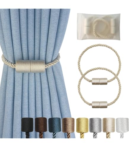 Attaches Magnétiques Pour Rideaux - Lot De 4, Noir, Nickel Et Polyester - Pas De Perçage