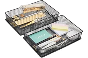 Annova Mesh Drawer Cabinet and Shelf Organizer Bins Storage Basket School Office Supply Holder Tray- Set of 2 (Black, 23x15x5 cm)