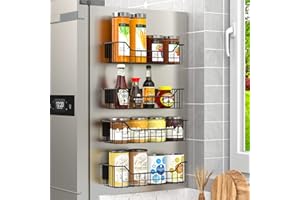Coovee Mensola Magnetica Frigorifero, 4 Pezzi Porta Spezie Magnetico Organizer per Frigorifero Cucina, Punch-Free Salvaspazio Portaspezie（Ripiano laterale frigorifero）