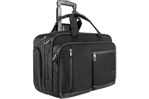 VANKEAN 17.3 Inch Rolling Laptop Bag for Men，Stylish Carry on Briefcase Laptop Case Water-Proof Overnight Rolling Computer Bag with RFID Pockets Laptop Bags for Travel/Work/School-Black