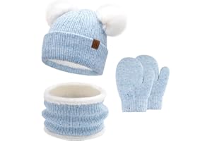 Bequemer Laden Bambino Bambina Cappello Invernale Termici Sciarpa ad Anello Guanti in Maglia, PON PON Berretto Scaldacollo Manopole per 0 6 12 Mesi 1 2 3 4 5-8 Anni Bambini Regalo