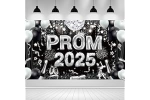 HOWAF Prom 2025 Banner Large, Black Silver Prom Banner 2025 Fabric Graduation Banner graduation Backdrop Photo Booth Props Photo Backdrop for prom Decorations 2025 Graduation Decorations 2025
