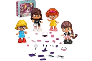 Pinypon- El Mundo de Mondo, Pack 4 Figure, Personaggi Janette, Catalina, Hortensia e Clodett, Storie di Giocattoli per Creare Video Canale Youtube, Multicolore, BAR28000