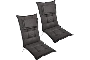 ‎LILENO HOME LILENO HOME Gartenstuhl Auflagen als [2er Set - Hochlehner] in Anthrazit Y - Bequeme Liegen als Sitzauflagen für Gartenmöbel - Stuhlkissen für Gartenstühle und Klappstühle MAR