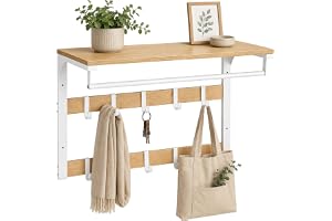 Relaxdays vägggarderob 3-i-1, 10 krokar, klädstång, hatthylla, natur