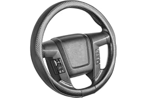 SEG Direct Couvre Volant de Voiture de Grande Taille pour F150 F250 F350 Ram 4runner Tacoma Tundra Range Rover avec 39.5-41cm De Diamètre Extérieur en Cuir avec Motif en Fibre De Carbone Noir