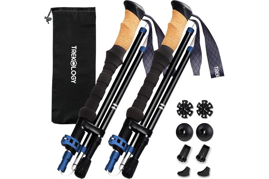 TREKOLOGY Trekking Poles – Collapsible Hiking Poles with Cork Handle - Ultralight Folding Walking Poles for Women & Men, Lightweight Aluminum Hiking Sticks & Walking Sticks