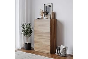 URBNLIVING 4 Or 5 Drawer Skagen Wooden Bedroom Chest Cabinet No Handle Storage Cupboard Modern (Oak Carcass + Oak Drawers, 5 Drawers)