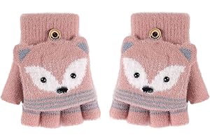 AfinderDE Kinder Fausthandschuhe Mädchen jungen Abnehmbare Klappe Strickhandschuhe Fäustlinge Handschuhe Fingerhandschuhe Fingerlos Halb Handschuhe Strick Handschuhe Winterhandschuhe