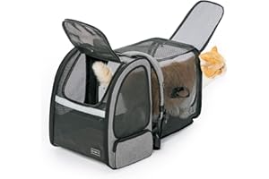 Petsfit Hunde-Rucksack, Katzen-Rucksack, erweiterbar mit großer Belüftung, Fleece-Matte, perfekt zum Wandern, Camping, hält Haustiere unter 10 kg