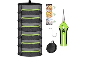 Abiemuce Trockennetz Kräuter, 6-Lagiger Kräutertrockner Hängend, Trockennetz mit Astschere und Haken, Reißverschluss Klappbar Trocknungsnetz, für Kräuter, Pflanze, Gewürze (Grün+Schwarz)