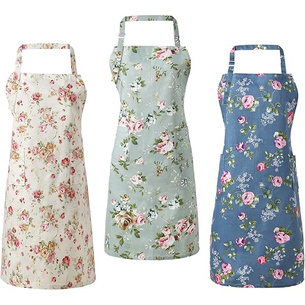 Grembiuli Cucina Vintage Floreali | Set 2 Grembiuli Cotone Con Tasche - Foto 4