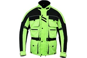 Warrior Gears® Veste de moto imperméable 6 poches pour homme en textile haute visibilité avec protection CE