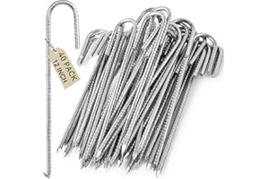 Graxury 40Packs 12inch Heavy Duty Trampoline Tents Anchor Ground Pegs - Galvanized Steel Rust-Proof J Hook Rebar Stakes Fit Trampolines Camp Garden Shed Swings with Chisel Point End