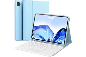 Earto Teclado iPad Air 6th 11”2024, Teclado para iPad Air 5/4 Generación 10.9”2022/2020 con Touchpad, 2 Canales BT, Desmontable Español Ñ Funda Teclado iPad Pro 11 (4/3/2/1 Generación), Azul Cielo