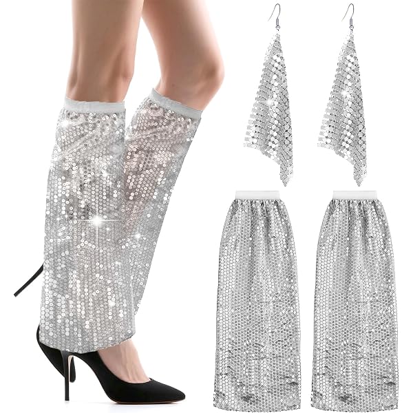 APOMOONS Manchettes paillettes argent costume femme, tenue boule à facettes femme, style disco 70s costume paillettes pour carnaval, fêtes d' anniversaire, soirées à thème