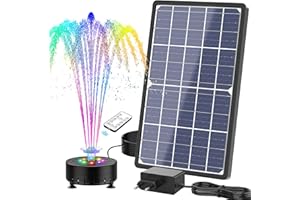 SUJFEE 14W Fuente Solar 8 LED Colorido DIY Fuente Solar Jardin Exterior con 3000mAh Batería Recargable Trabajar en días Nublados para Estanque para Jardín, Exterior, Baño de Pájaros