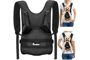 Pawaboo Mochila Frontal para Perros, Transportín para Perros con Piernas Fuera, Arnés Ajustable y Fácil de Colocar para Perross Pequeños y Medianos, Manos Libres para Viajes, Senderismo, S, Negro