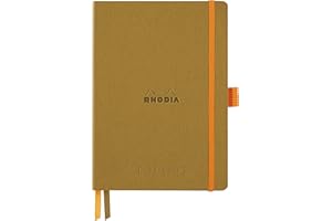 RHODIA 117811C – Miękki notes Bullet Journal Goalbook złoty – A5 14,8x21 cm – punktowy układ stron – 240 stron – papier 90 g/m² – 2 tasiemki, zamknięcie na gumkę – okładka z ekoskóry