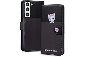 Rnrieyta Miagon per Samsung Galaxy S22 Cover,Custodia Cartone Cane Gatto Carino Portafoglio a Libro in PU Pelle Giuntato Flip Cover con Porta Carte Chiusura Magnetica Case,Grigio