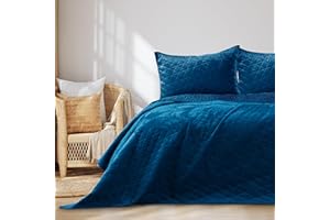 RESTILO Narzuta Na Łóżko 220 x 240 cm Niebieska Welwetowa Zamszowa Pikowana AmeliaHome Laila