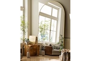 Koonmi Łuk lustro na całe ciało, 89 x 198 cm, wypukłe lustro stojące, duże, na całej długości, montowane na ścianie, opierające się, lustro podłogowe, do salonu, kolor złoty