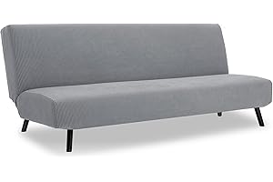 TIANSHU Funda Sofa Cama Sin Brazos Elástica, Fundas de Clic Clac 3 Plazas Sofa Cama Plegable Protector Ajustables Antideslizante Universal para Dormitorio y salón (Gris Claro)