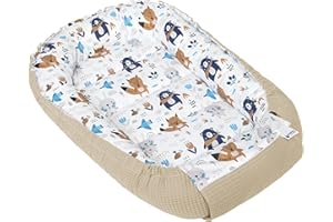 Dwustronny Kokon dla niemowląt 100% Bawełna Wafel 100x60x15cm Antyalergiczne wypełnienie Medi Partners (Boho z brązowym Waflem)