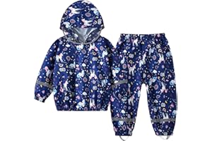 FEWLBY Combinaison Imperméables Enfant, Veste de Pluie + Pantalon Imperméable 2 pièces Ensembles, Filles Manteaux Imperméables Pantalon de Pluie Réutilisables Vêtements de Pluie
