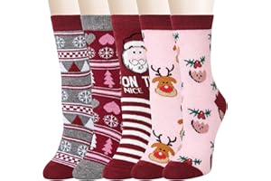 Wostock 5 Pares Calcetines de Mujer, Calcetines de Lana Térmicos para Mujer, Coloridos Calcetines Lana para Invierno