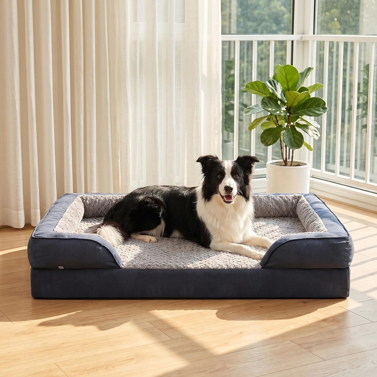 JOEJOY Lit orthopédique pour chien de taille moyenne, 89 x 64 x 17 cm, panier en mousse à mémoire de forme, lavable et imperméable, orthopédique, amovible, avec bord haut, gris foncé