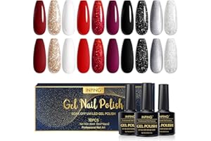INPING Smalto Semipermante Rosso, 10 Colori Rosso Nero Oro Scintillante Rosso profondo Set Di Bianco Grigio Argento per Halloween natale