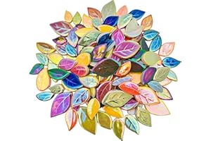 YOZIEMQ 500 g Blattförmige Keramik-Mosaikfliesen, Keramik-Mosaikstücke zum Basteln, Mosaikfliesen für Heimdekoration oder Bastelarbeiten, Mosaikherstellungsbedarf. (irisierende gemischte Farben)