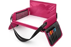 INFIVITA Knietablett Reisetisch-Tablett für Kinder Play with Löschbar Zeichenbrett & 6 Colored Pencils für Spiel und Esstisch Spieltisch Autositz Tisch für Buggys,Kinderwagen,Auto,Flugzeug,Bahn-Rosa