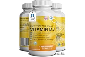 G R O U N D E D COFFEE SCRUB Vitamin D3 4000 IU Micro Tablets - 365 Day Supply, Easy to Swallow High Strength Premium Sunshine Vitamin | Max Strength Vitamin D Supplement, Vegetarian & Vegan Friendly, Made in UK by Grounded