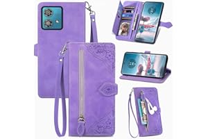 MOJIA Custodia Portafoglio per Motorola Edge 40 Neo, Pelle PU Flip Cover per Telefono con Guscio Interno in TPU, Multifunzione Porta Carte con Cinturino Polso. Viola