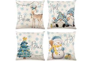 DUGEHO Bałwan Renifer Karzeł Choinka Świąteczna Poszewka na poduszkę 45 x 45 cm Zestaw 4, Pościel Dekoracyjne Poszewki Na Poduszkę, Zimowa Dekoracyjna Poszewka Na Poduszkę Sofa Salon