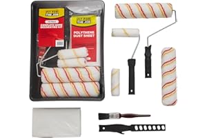 Fit For The Job Kit de decoración del hogar de 10 piezas, juego de bandejas y rodillos de pintura con pincel, hoja antipolvo, agitador, juegos de rodillos para pintar paredes y techos con emulsión