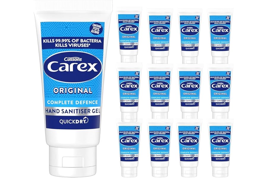 Hand Sanitiser Gel 50ml – Pack of 12 Travel Bottles | 70% Alcohol Antibacterial Hand Gel | Fast-Drying Pocket Hand Cleaner for Home, Work, Car, School & Travel - Bulk Pack of 12