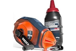 PRESCH Chalk Line 30m incl. red chalk (150 g) - Fast retraction thanks to 6:1 gearbox - Water repellent and durable - Robust line for precise marking